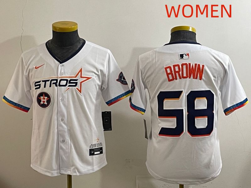 Women Houston Astros #58 Brown White Fourth generation Joint Name 2025 Nike MLB Jersey style 1->women mlb jersey->Women Jersey